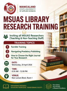 TRAINING ALERT FOR MSUAS RESEARCHERS (Teaching & Non-Teaching Staff)