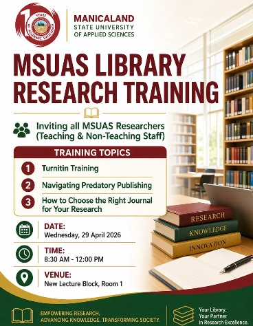 TRAINING ALERT FOR MSUAS RESEARCHERS (Teaching & Non-Teaching Staff)